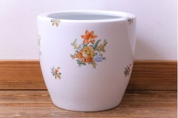 アンティーク雑貨　【F様ご成約済み・ご決済用】オールドノリタケ(日陶)　色絵　草花　上品な雰囲気漂う壱型火鉢(手あぶり、鉢カバー)