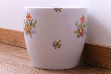 アンティーク雑貨　【F様ご成約済み・ご決済用】オールドノリタケ(日陶)　色絵　草花　上品な雰囲気漂う壱型火鉢(手あぶり、鉢カバー)