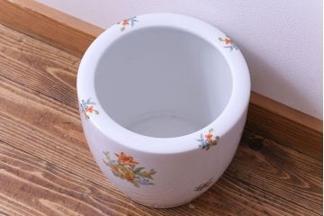 アンティーク雑貨　【F様ご成約済み・ご決済用】オールドノリタケ(日陶)　色絵　草花　上品な雰囲気漂う壱型火鉢(手あぶり、鉢カバー)