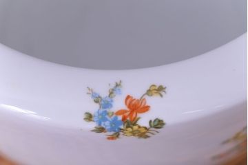 アンティーク雑貨　【F様ご成約済み・ご決済用】オールドノリタケ(日陶)　色絵　草花　上品な雰囲気漂う壱型火鉢(手あぶり、鉢カバー)