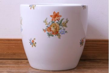 アンティーク雑貨　【F様ご成約済み・ご決済用】オールドノリタケ(日陶)　色絵　草花　上品な雰囲気漂う壱型火鉢(手あぶり、鉢カバー)
