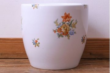 アンティーク雑貨　【F様ご成約済み・ご決済用】オールドノリタケ(日陶)　色絵　草花　上品な雰囲気漂う壱型火鉢(手あぶり、鉢カバー)