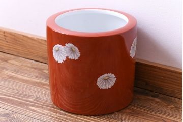アンティーク雑貨　ノリタケ・則武(日陶)　朱色地白菊文様　レトロな参型火鉢(手あぶり、鉢カバー)