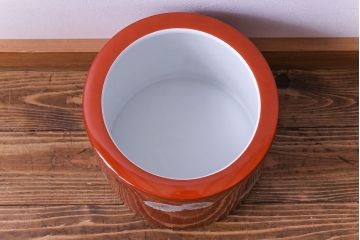 アンティーク雑貨　ノリタケ・則武(日陶)　朱色地白菊文様　レトロな参型火鉢(手あぶり、鉢カバー)