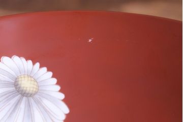 アンティーク雑貨　ノリタケ・則武(日陶)　朱色地白菊文様　レトロな参型火鉢(手あぶり、鉢カバー)