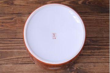 アンティーク雑貨　ノリタケ・則武(日陶)　朱色地白菊文様　レトロな参型火鉢(手あぶり、鉢カバー)