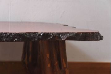 アンティーク家具　1960年頃　カリン材(花梨材)　鳥眼杢の天板と艶が美しい上質なセンターテーブル(座卓)