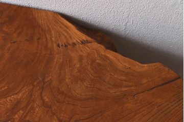 アンティーク家具　1970年頃　総ケヤキ材　天板の形が印象的なセンターテーブル(座卓)