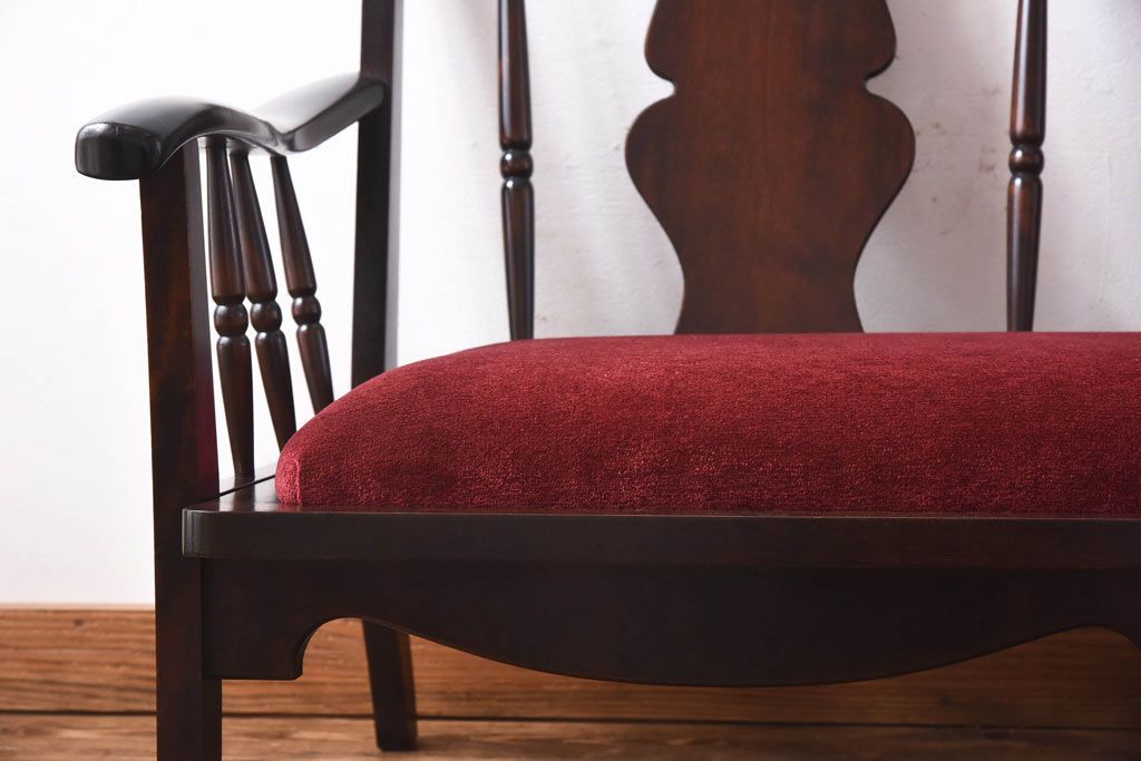 中古　北海道民芸家具　ラフジュオリジナルクッション付きラブソファ(二人掛けソファ)