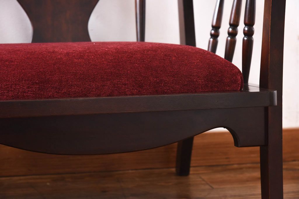 中古　北海道民芸家具　ラフジュオリジナルクッション付きラブソファ(二人掛けソファ)