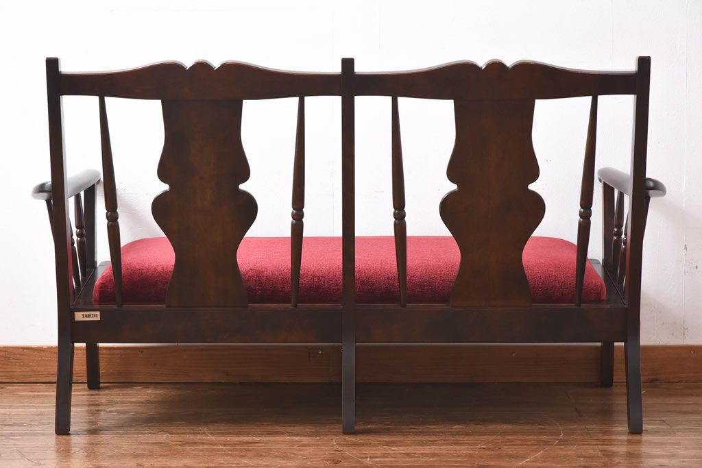 中古　北海道民芸家具　ラフジュオリジナルクッション付きラブソファ(二人掛けソファ)