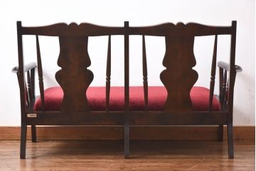 中古　北海道民芸家具　ラフジュオリジナルクッション付きラブソファ(二人掛けソファ)