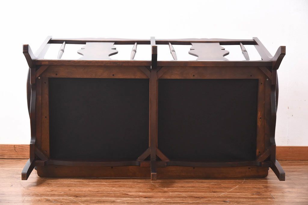 中古　北海道民芸家具　ラフジュオリジナルクッション付きラブソファ(二人掛けソファ)