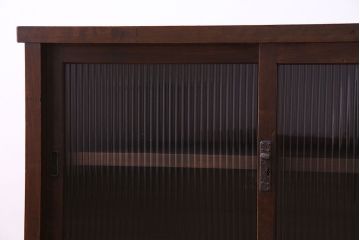 レトロ家具　和製アンティーク　人気のモールガラス!　レトロな脚付きローボード(ローチェスト、テレビボード)