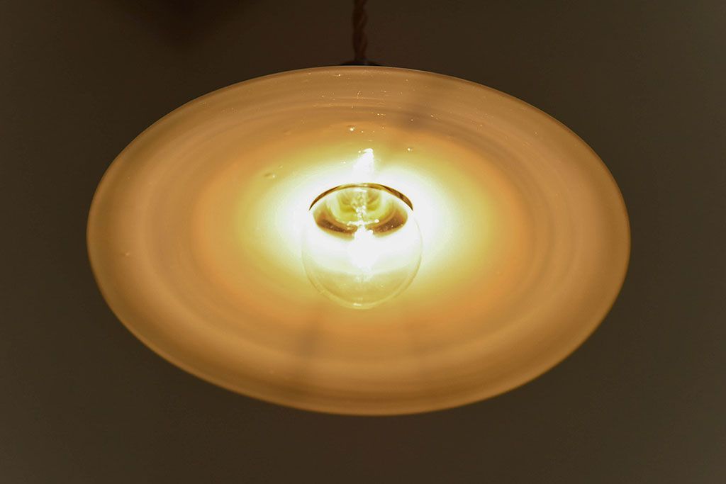 昭和レトロ　昔懐かしい魅力のある平笠シェード(天井照明、ペンダントライト)(2)
