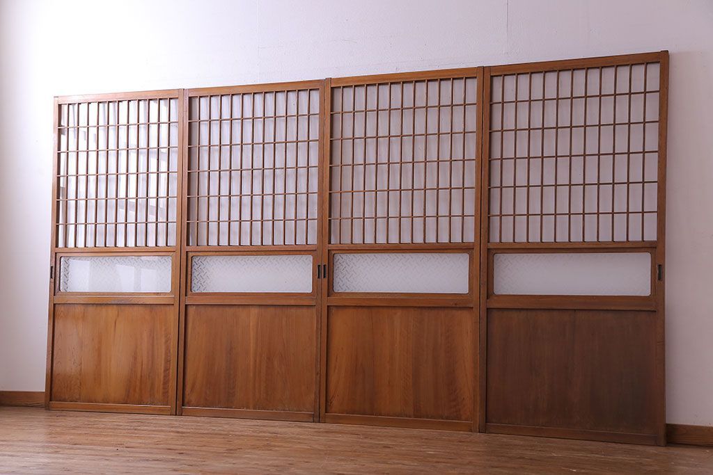 【S様ご成約分】なつかしさ漂う昭和レトロのガラス障子戸(格子戸、引き戸)4枚セット