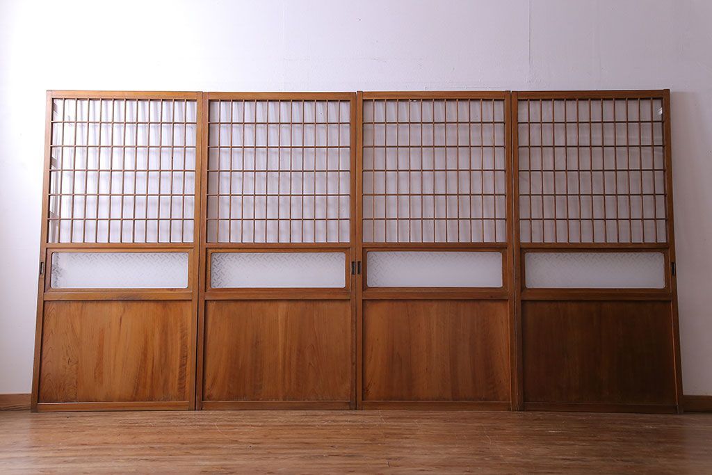 【S様ご成約分】なつかしさ漂う昭和レトロのガラス障子戸(格子戸、引き戸)4枚セット