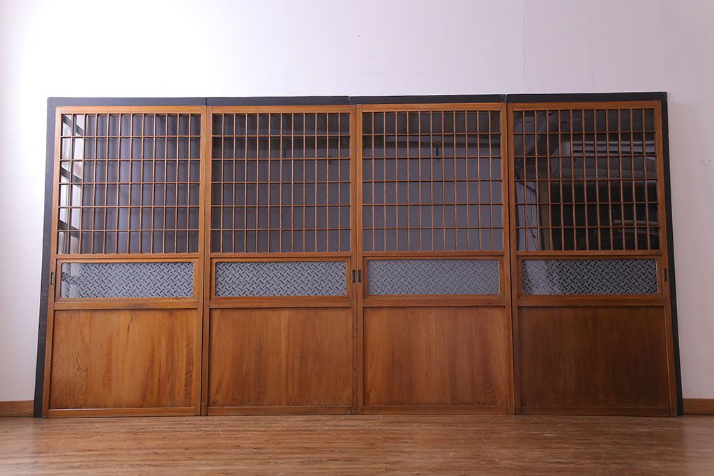 【S様ご成約分】なつかしさ漂う昭和レトロのガラス障子戸(格子戸、引き戸)4枚セット