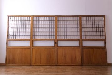 【S様ご成約分】なつかしさ漂う昭和レトロのガラス障子戸(格子戸、引き戸)4枚セット