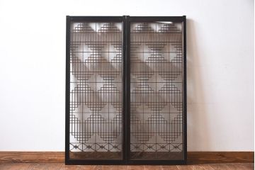 和製アンティーク　和みの空間におすすめのガラス書院戸(ガラス戸、引き戸)(2枚組)