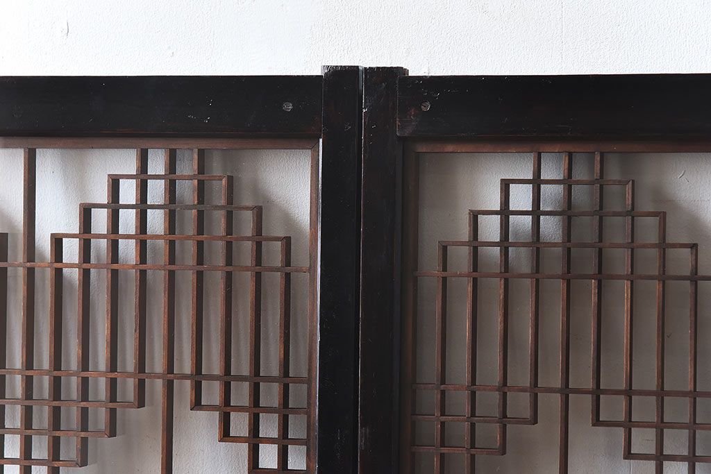 和製アンティーク　和みの空間におすすめのガラス書院戸(ガラス戸、引き戸)(2枚組)