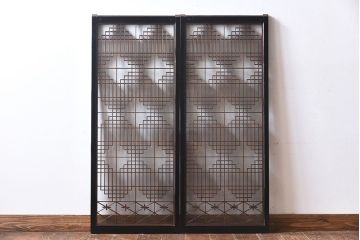 和製アンティーク　和みの空間におすすめのガラス書院戸(ガラス戸、引き戸)(2枚組)