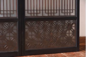 和製アンティーク　和モダンな雰囲気漂う組子ガラス戸(引き戸、建具)2枚セット