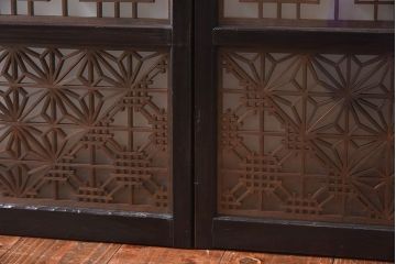 和製アンティーク　和モダンな雰囲気漂う組子ガラス戸(引き戸、建具)2枚セット