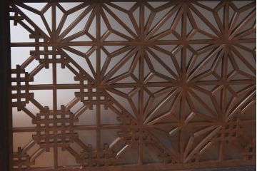 和製アンティーク　和モダンな雰囲気漂う組子ガラス戸(引き戸、建具)2枚セット