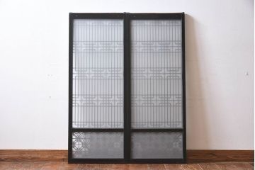 和製アンティーク　和モダンな雰囲気漂う組子ガラス戸(引き戸、建具)2枚セット