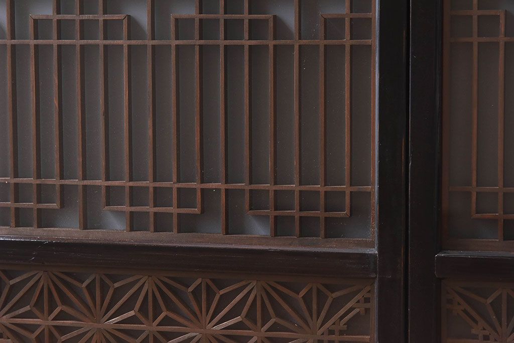 和製アンティーク　和モダンな雰囲気漂う組子ガラス戸(引き戸、建具)2枚セット