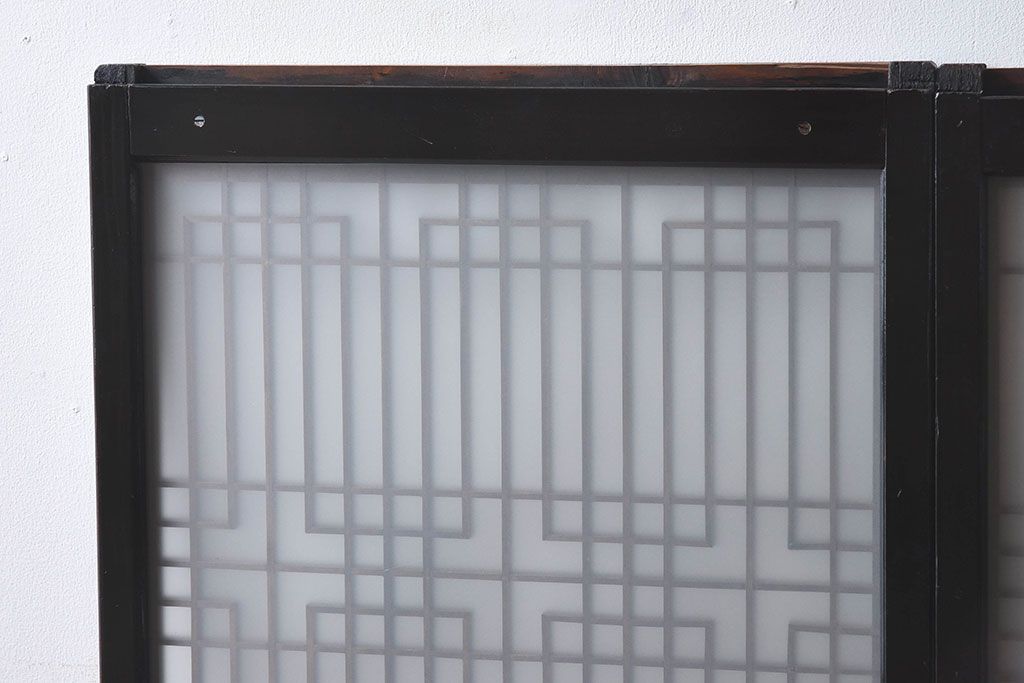 和製アンティーク　和モダンな雰囲気漂う組子ガラス戸(引き戸、建具)2枚セット