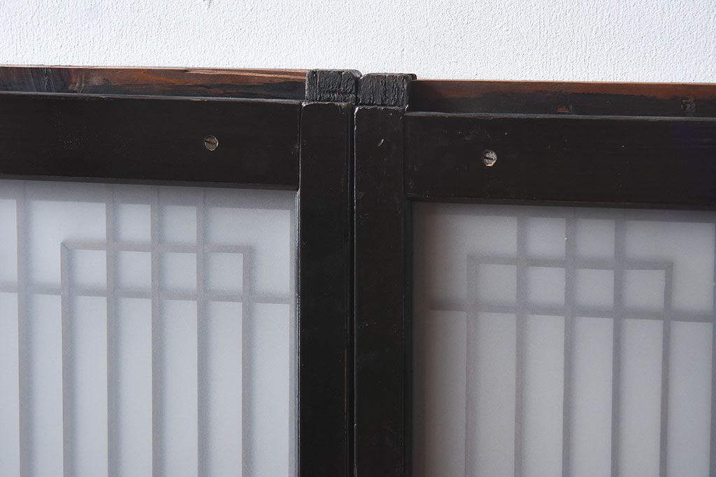 和製アンティーク　和モダンな雰囲気漂う組子ガラス戸(引き戸、建具)2枚セット