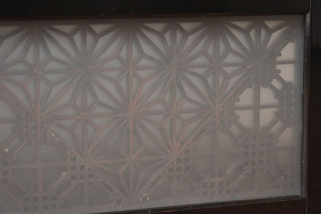 和製アンティーク　和モダンな雰囲気漂う組子ガラス戸(引き戸、建具)2枚セット