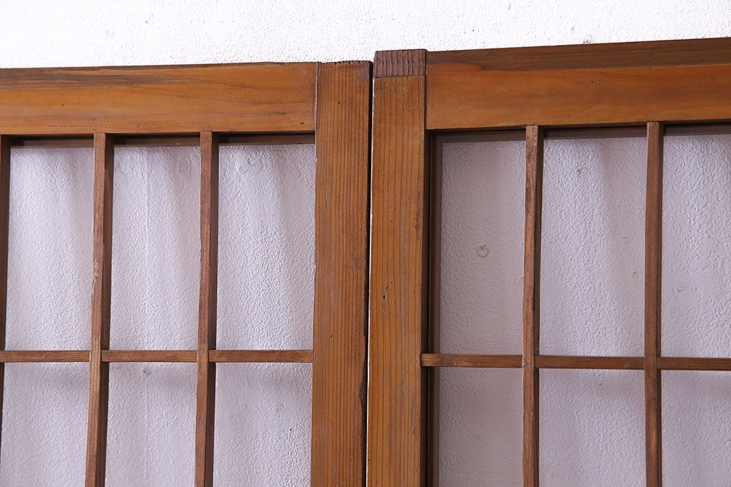 人気のダイヤガラスを入れてリメイクした昭和レトロなガラス障子戸(格子戸、引き戸)2枚組