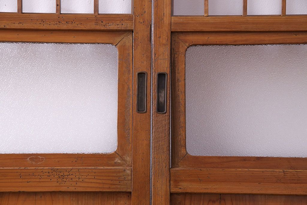 人気のダイヤガラスを入れてリメイクした昭和レトロなガラス障子戸(格子戸、引き戸)2枚組