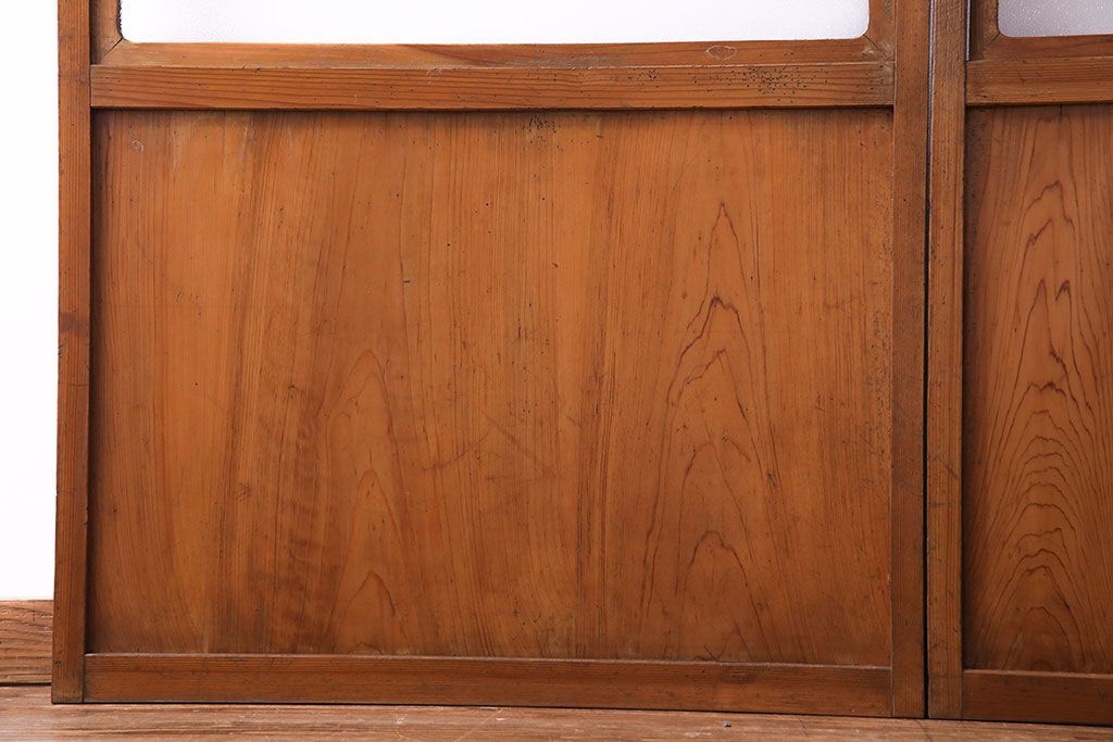 人気のダイヤガラスを入れてリメイクした昭和レトロなガラス障子戸(格子戸、引き戸)2枚組