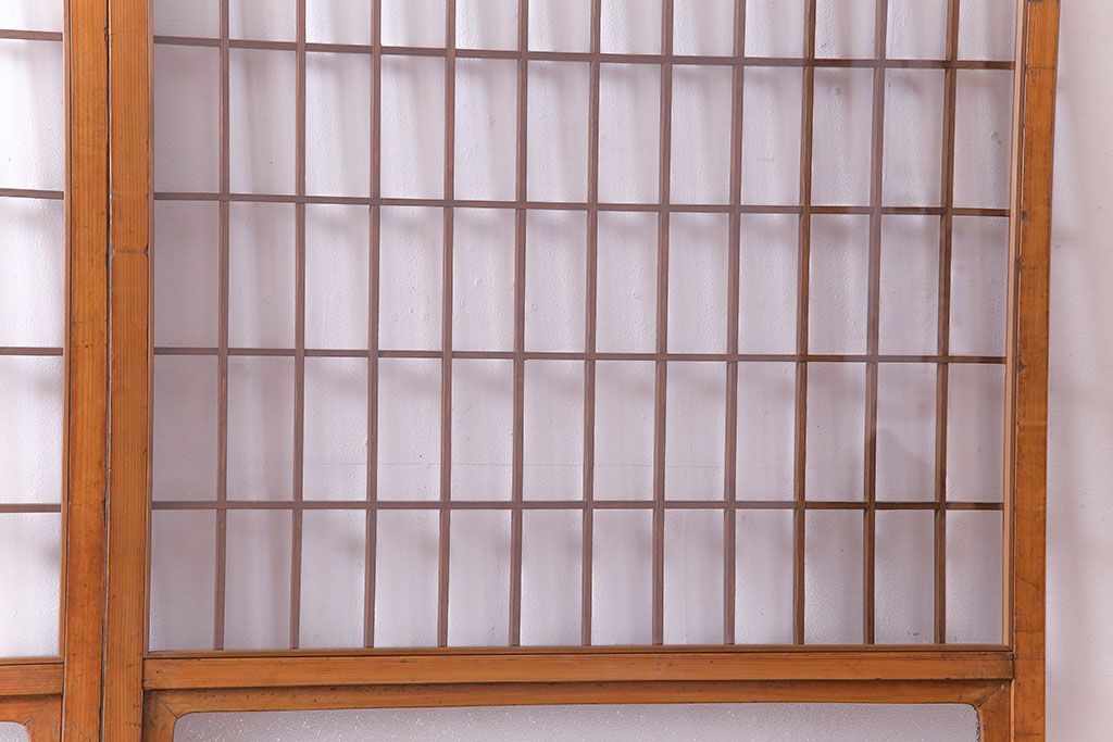 人気のダイヤガラスを入れてリメイクした昭和レトロなガラス障子戸(格子戸、引き戸)2枚組