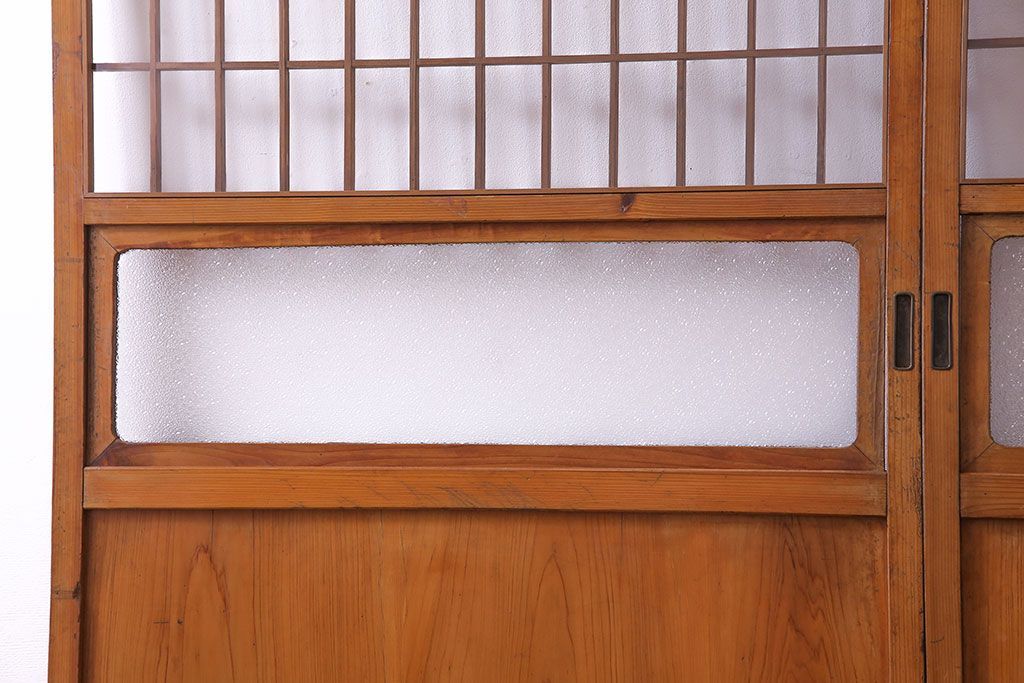 人気のダイヤガラスを入れてリメイクした昭和レトロなガラス障子戸(格子戸、引き戸)2枚組