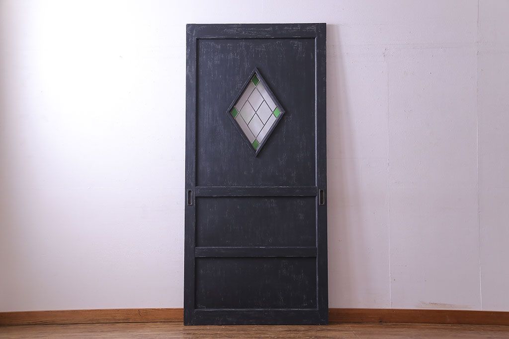 【S様ご成約分】結霜ガラス入り　シャビーなアンティークペイントドア(建具、引き戸)