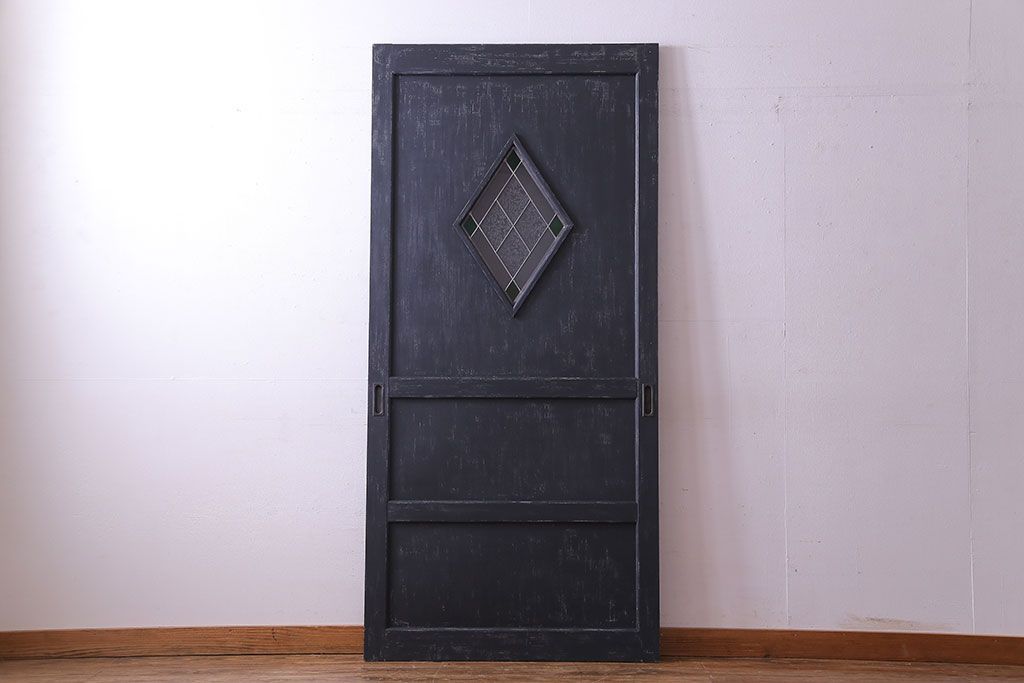 【S様ご成約分】結霜ガラス入り　シャビーなアンティークペイントドア(建具、引き戸)