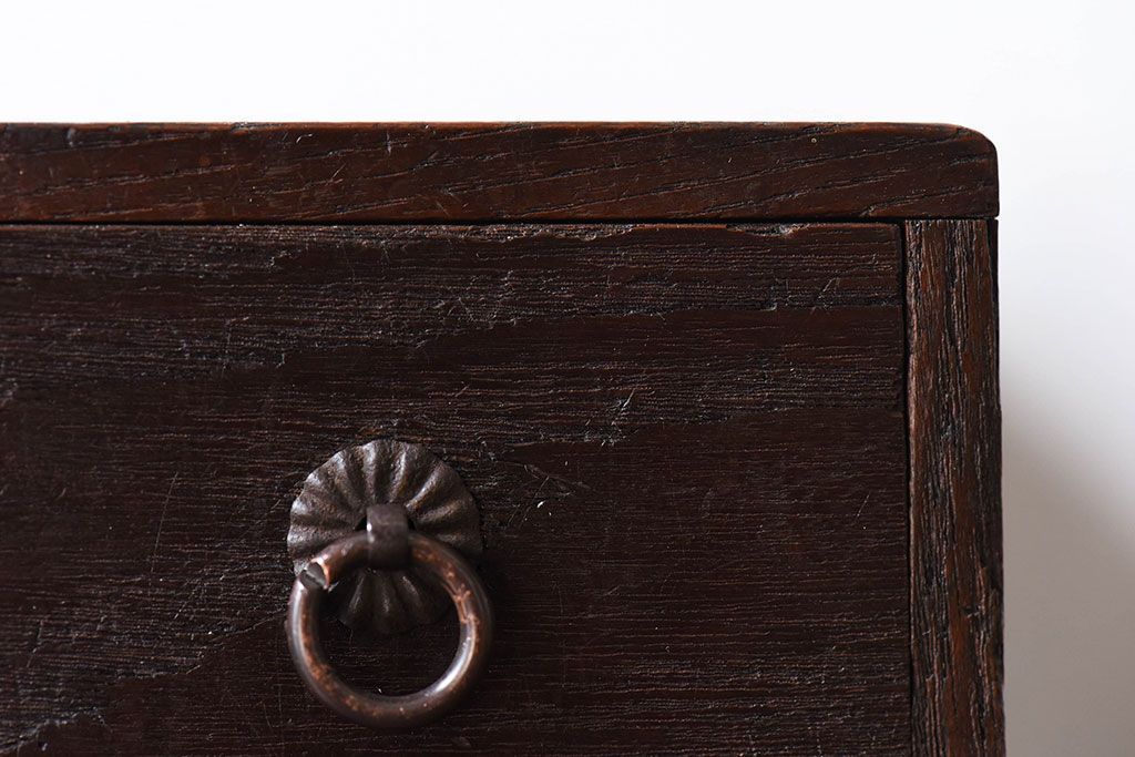 アンティーク家具　和製アンティーク　総栗材　可愛らしいサイズの木製小引き出し(印鑑箱、印箱)