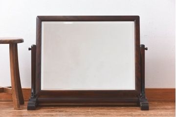アンティーク雑貨　中古　北海道民芸家具　なめらかな木の風合いが魅力のミラー(スタンドミラー、鏡)