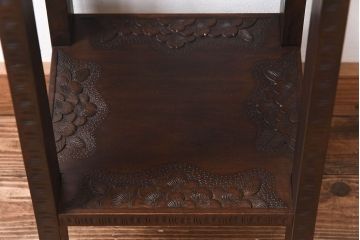アンティーク雑貨　中古　伝統工芸　軽井沢彫り　意匠を凝らした美しい花台(サイドテーブル、飾り台、引き出し)