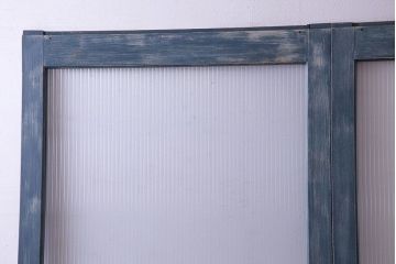 昭和期　モールガラスがレトロな魅力を放つペイント引き戸(ガラス戸、建具)2枚セット