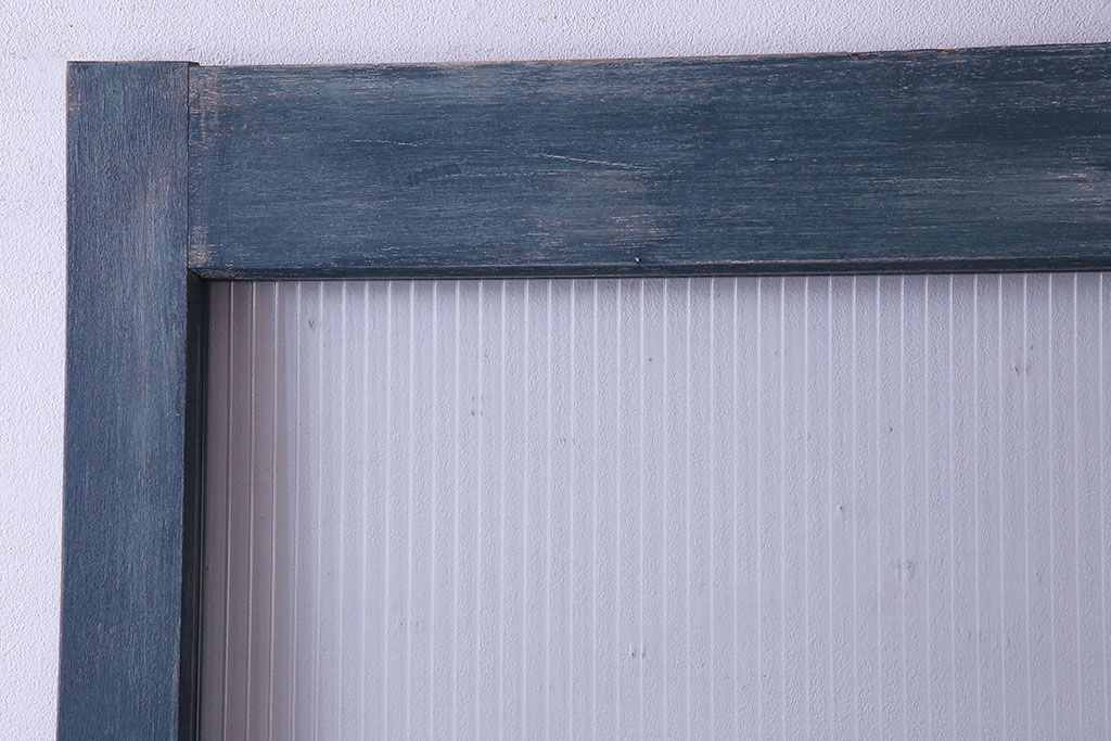 昭和期　モールガラスがレトロな魅力を放つペイント引き戸(ガラス戸、建具)2枚セット