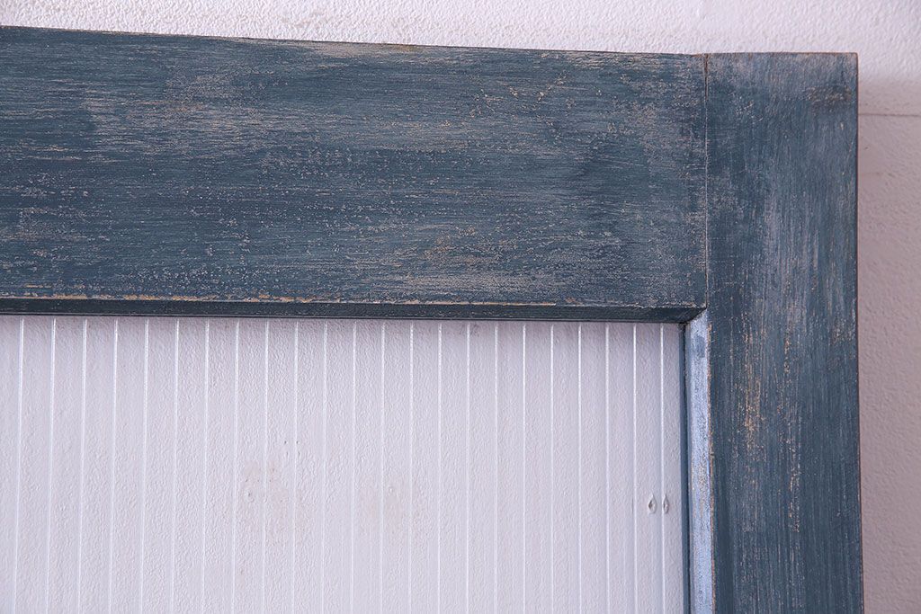 昭和期　モールガラスがレトロな魅力を放つペイント引き戸(ガラス戸、建具)2枚セット