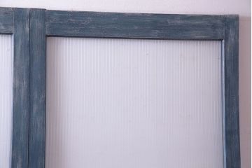 昭和期　モールガラスがレトロな魅力を放つペイント引き戸(ガラス戸、建具)2枚セット