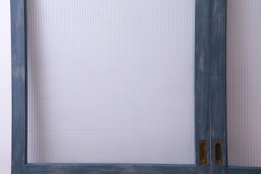 昭和期　モールガラスがレトロな魅力を放つペイント引き戸(ガラス戸、建具)2枚セット