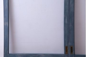 昭和期　モールガラスがレトロな魅力を放つペイント引き戸(ガラス戸、建具)2枚セット